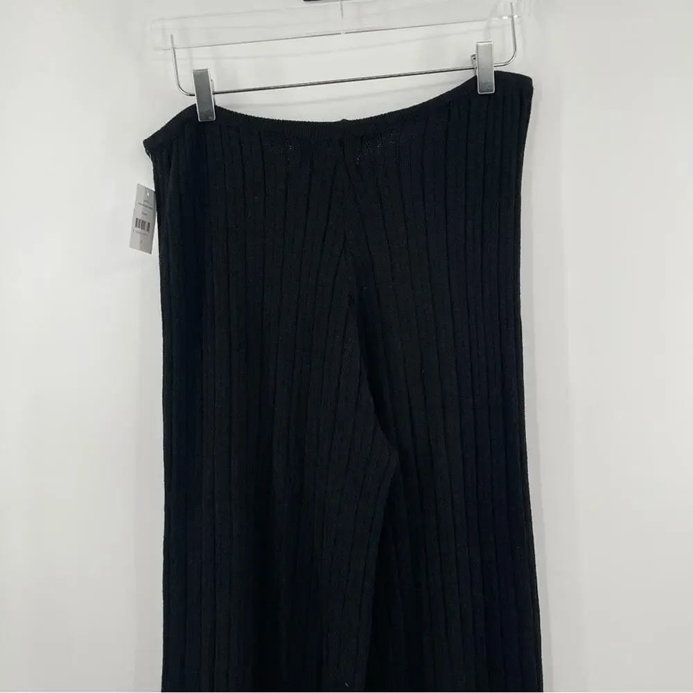 SNDYS Everyday Lounge x Revolve Baha Ribbed Knit Wide Leg Pants Black Medium NWT - Picture 14 of 16